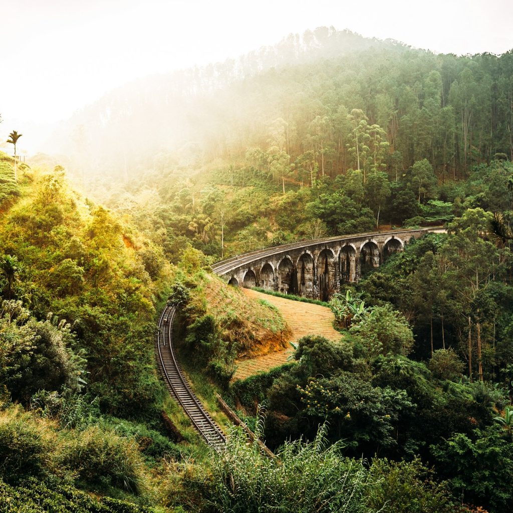 Nine-arch bridge in Sri Lanka. Beautiful railway bridge in Asia. Nature of Sri Lanka